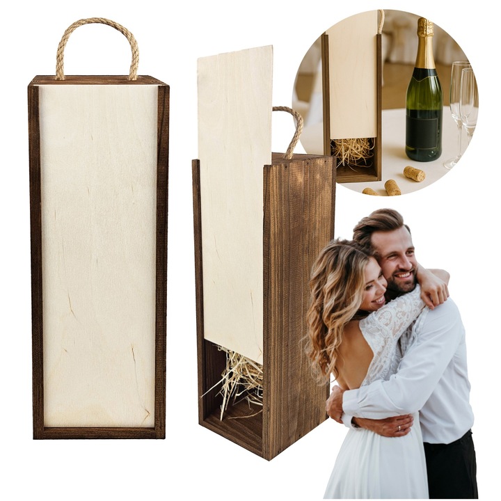 Fa borosdoboz, SMX Design, orzech, 1 üveg, juta kötél fogantyúkkal