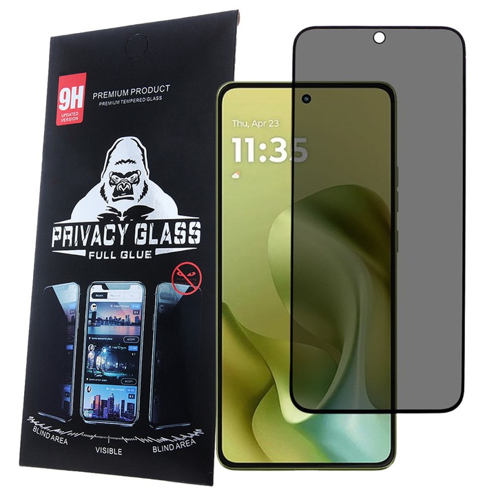 Moto G15, Moto G15 Power, Moto G17, Moto G17 Power kompatibilis üvegfólia, előlapi, edzett, hajlított, fekete kerettel, betekintés védelemmel, Privacy