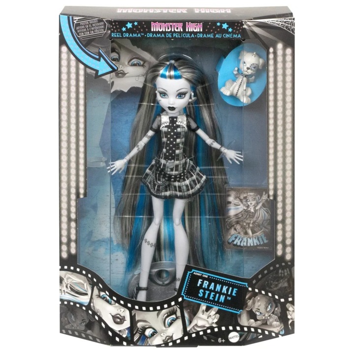 Papusi Monster High Reel Drama Hkn29 Frankie Stein, 30cm, multicolor