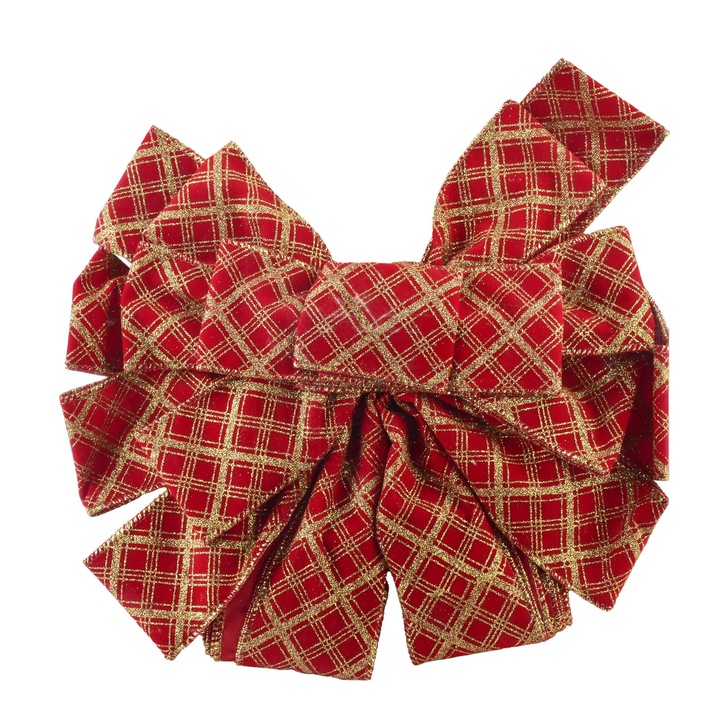 Funda Mondex 32x130cm, rosie din catifea cu model auriu, decor traditional de Craciun