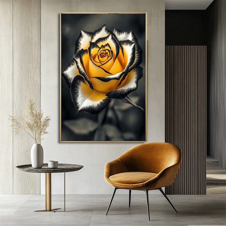 Tablouri Flori - Trandafir Regal - 60 x 90 cm, Tablouri Flori Premium, Decor Elegant pentru Living, Dormitor, Hol sau Birou, Cadou Inspirat, Tablou Premium Flori, Sasiu din lemn, Vizio Tablouri Canvas®