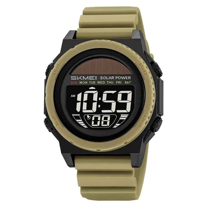 Ceas Digital Barbatesc SKMEI 2358 Khaki – Sport Militar, LED, Multizona, Rezistent la Apa 5ATM, Shockproof, Cronometru
