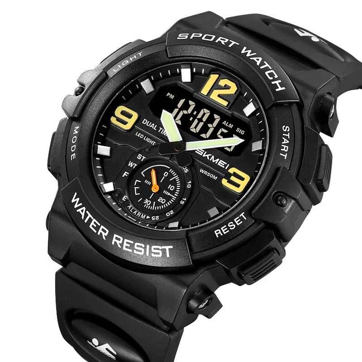 SKMEI 2341 Мъжки спортен часовник – аналогово-цифров, LED, водоустойчив 5ATM, аларма, хронометър, голям циферблат