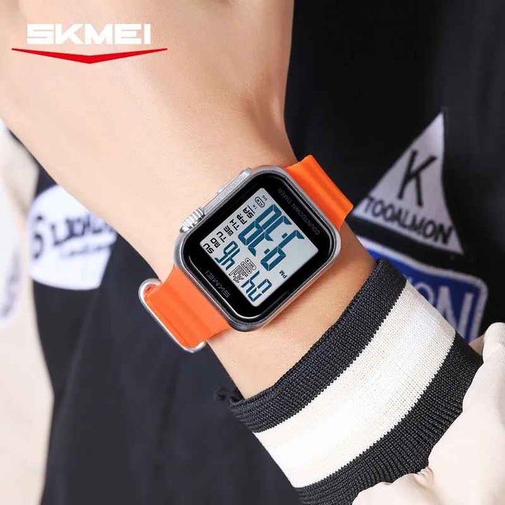 SKMEI 2269 Мъжки дигитален часовник – спортен, двойно време, хронометър, LED дисплей, водоустойчивост 3ATM, модерен правоъгълен дизайн