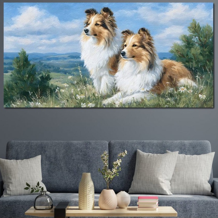 Tablou Canvas Premium, LuxCanva® M1297, Mereu Impreuna, 50 X 100 CM, Panza Bumbac 100% 400g/m2, Sasiu Lemn, Pereche, Natura, Peisaj, Dealuri, Caini, Vegetatie, Camp, Popas, Relaxare, Liniste, Birou, Living, Camera Copil