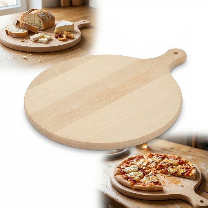 Tacatoare de bucatarie, peewit, rotunda cu manere, 35cm, lemn de fag, grosime 2cm