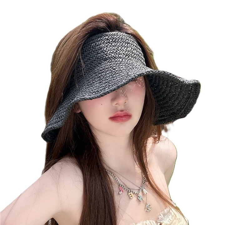 Елегантна черна регулируема рафиева козирка без горна част (53–60 см)