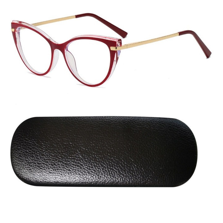 Ochelari cat-eye anti-blue light, Vanaxalife, negru, cu cutie de depozitare