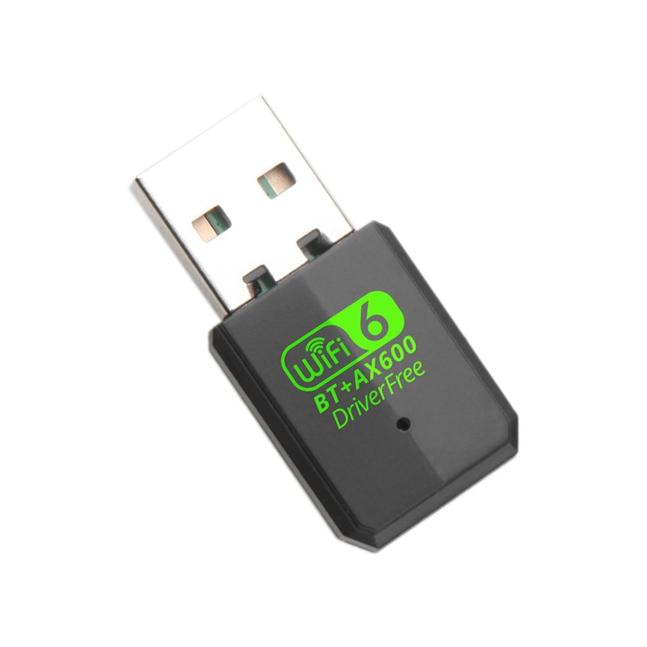 WiFi adapter, WIFI6+Bluetooth5.4 2az1-ben, Kétsávos, AX600, WiFi Ethernet, 2.4G és 5G hálózat, Támogatás win10, win11 rendszerekhez, Matt fekete