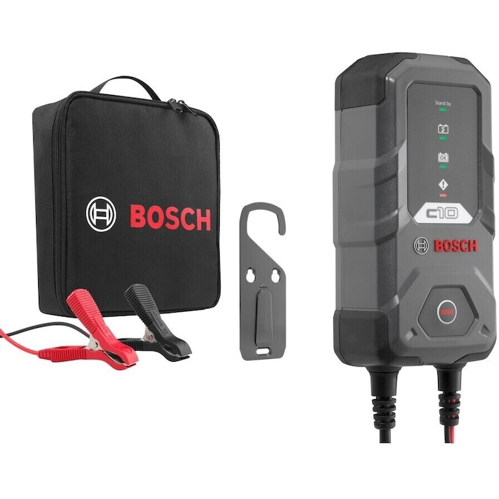 Aparat de incarcat bateria BOSCH 0 189 911 010 C10, 230V / 50Hz 3.5 A 12v, pentru scuter motocicleta auto, negru