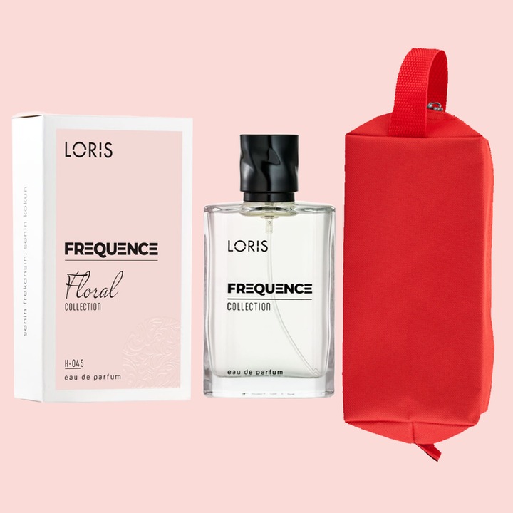 Set Apa de Parfum Loris Frequence de Dama K-045 Floral, 50 ml si Gentuta Parfumuri