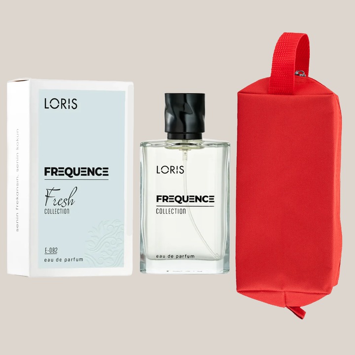 Set Apa de Parfum Loris Frequence de Barbat E-082 Fresh, 50 ml si Gentuta Parfumuri