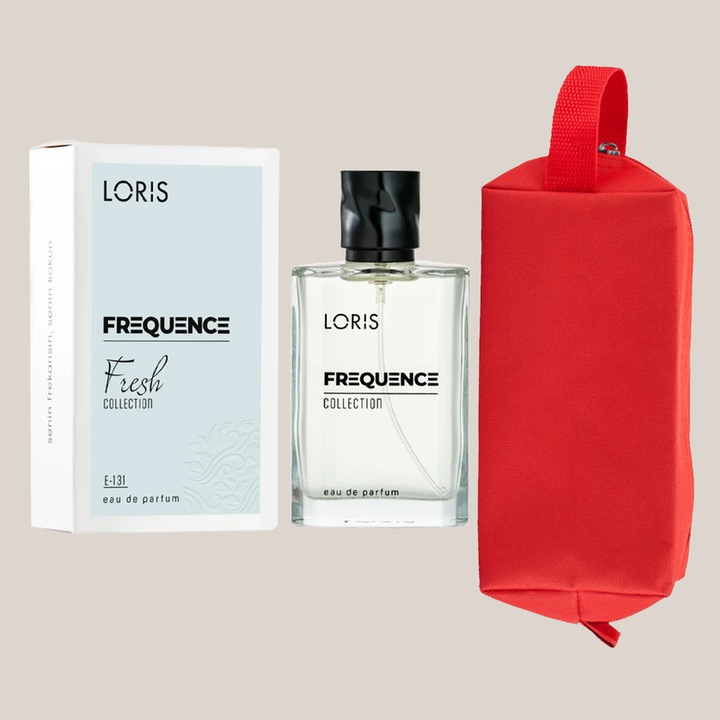 Set Apa de Parfum Loris Frequence de Barbat E-131 Fresh, 50 ml si Gentuta Parfumuri