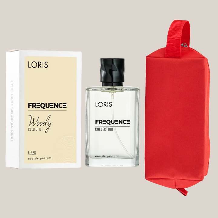 Set Apa de Parfum Loris Frequence de Barbat E-328 Lemnos, 50 ml si Gentuta Parfumuri
