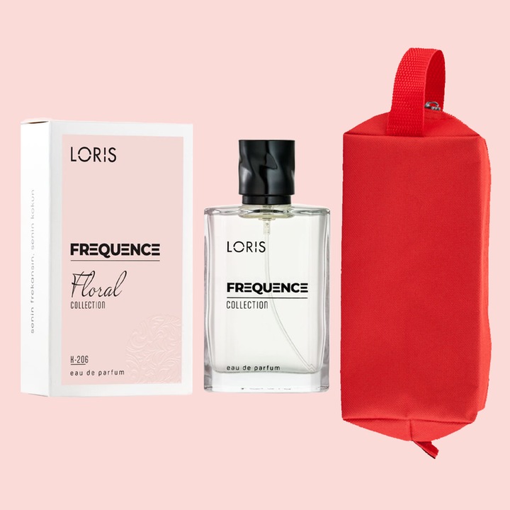 Set Apa de Parfum Loris Frequence de Dama K-206 Floral, 50 ml si Gentuta Parfumuri