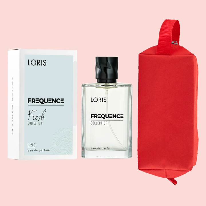Set Apa de Parfum Loris Frequence de Dama K-260 Fresh, 50 ml si Gentuta Parfumuri