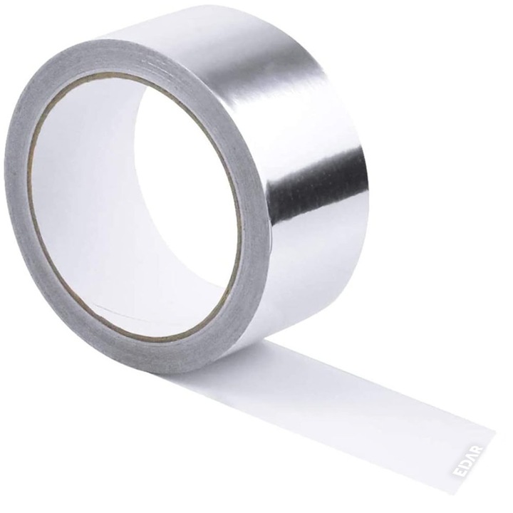 Самозалепваща се алуминиева лента EDAR, за изолация и ремонти, устойчива на влага и температура, общо предназначение, размери 5 см x 40,8 м, сребриста