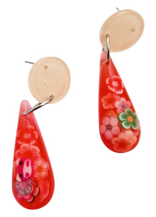 Cercei unicat realizati manual, multicolor, 4x1,3 cm