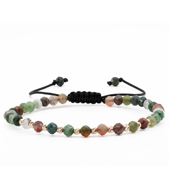 Bratara cu 10 bile de Aur 14k si Agat Indian sfere fatetate