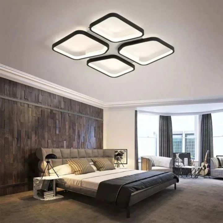 Lustra LED Alessandro DESIGN DAIKI, dimabilă, 69 W, neagră, 49.5x49.5x5 cm
