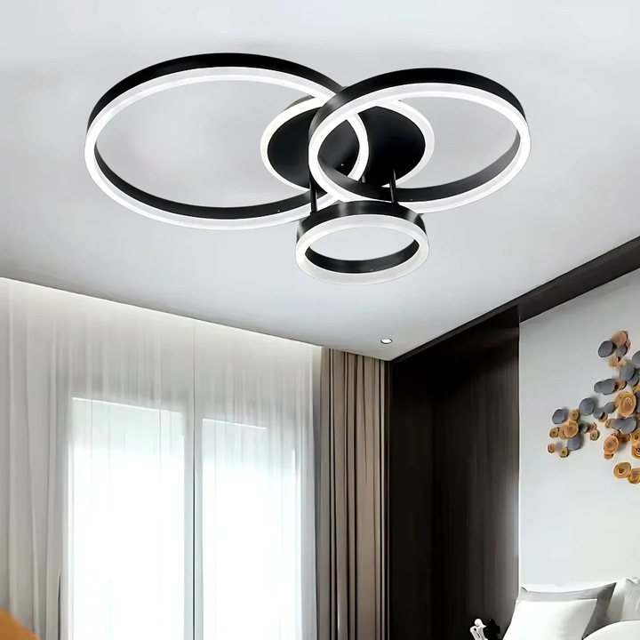 Lustra LED cu Telecomanda LT511/30+40+50BK, 94W, Diametru 30+40+50, Inaltime 17, IP20, Lumina Rece/Neutra/Calda, Dimabila, Negru, Alb, Acril, Metal