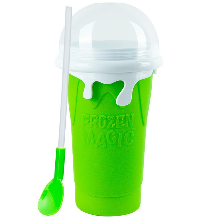 Pahar pentru smoothie, 500ml, verde, cu design moale pentru bauturi inghetate