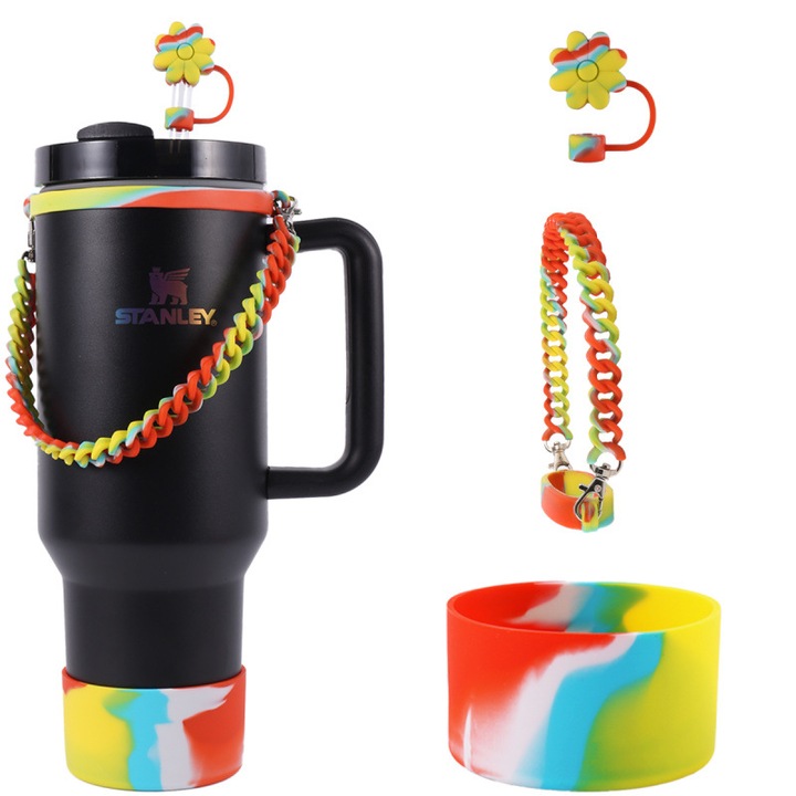 3 Tartozék készlet a Stanley Cuphoz, szilikon, Sárga kék fehér piros rajongó színes csomag