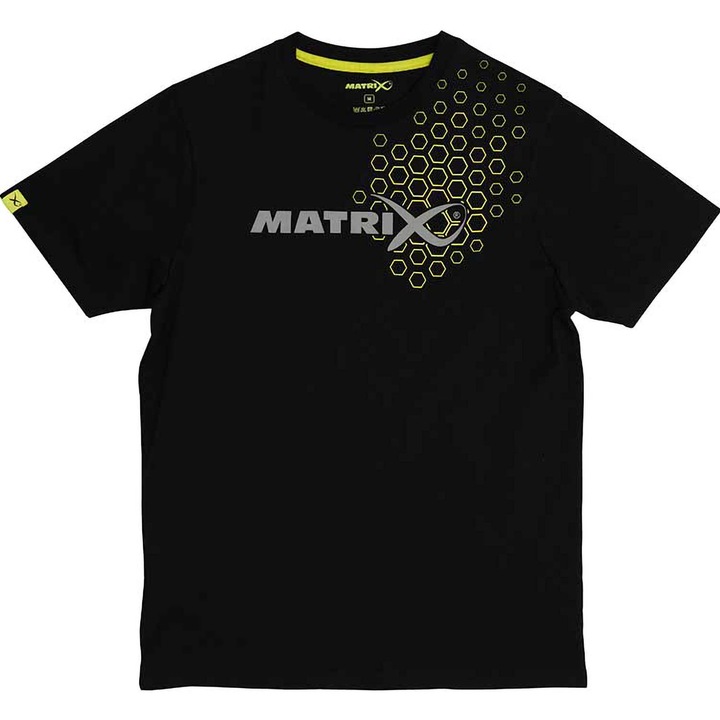 Férfi póló, horgászathoz, Matrix, hatszögletű mintás póló, fekete - XXXL
