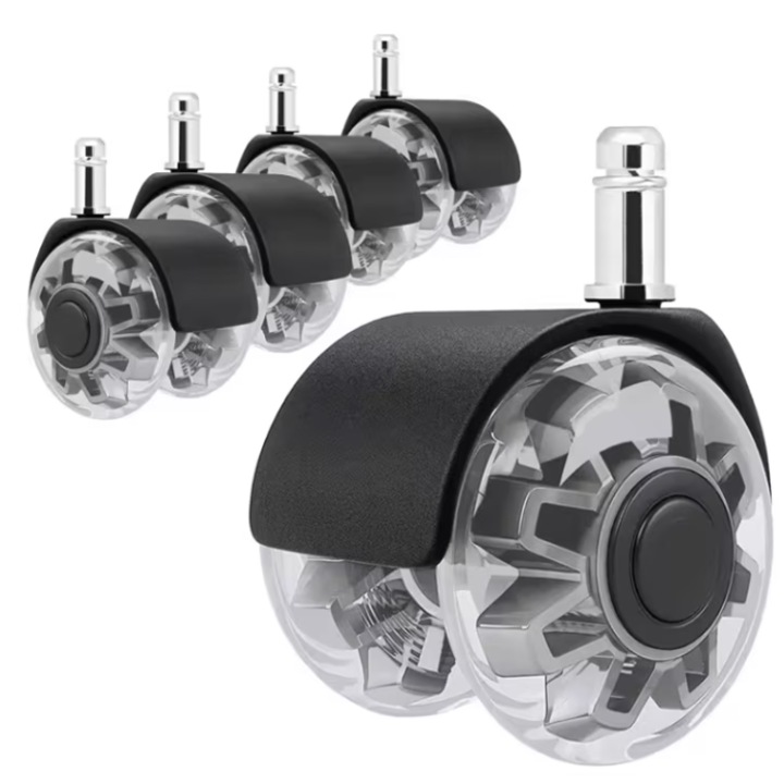 Set De 5 Roti De Silicon, 2 Inch, Diametru Tija 11mm, 300 Kg, Pentru Scaun De Gaming/Birou, Roti Silentioase Pentru Covorare Si Podele Din Lemn, Negru