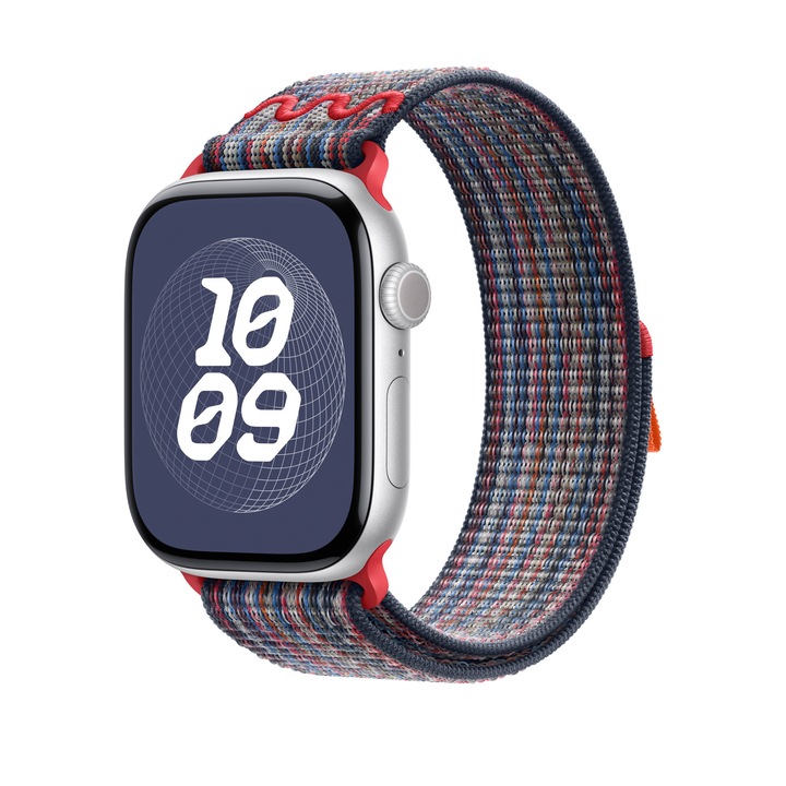 Curea Nylon Loop compatibila cu Apple Watch 1/2/3/4/5/6/7/8/9/SE 38/40/41mm Albastru cu Rosu