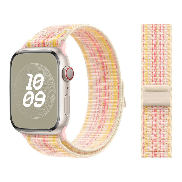 Curea Nylon Loop compatibila cu Apple Watch 1/2/3/4/5/6/7/8/9/10/11/Ultra1-3 42/44/45/46/49mm Efect de stea si roz