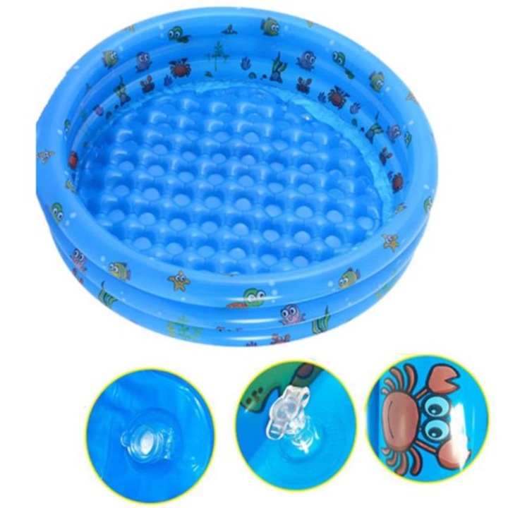 Piscina gonflabila copii rotunda, cu imprimeu animalute marine, 86 x 23 cm, albastru