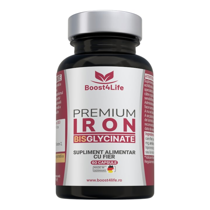 Supliment alimentar, Fier Bisglicinat Premium, Boost4Life, 71.80 mg, 60 capsule vegane