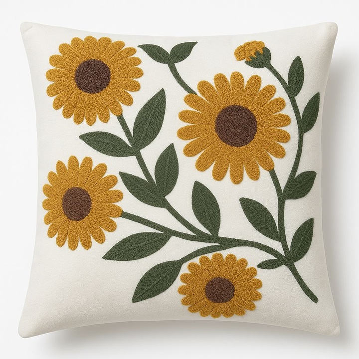 Perna Decorativa Canapea cu Broderie Floarea, 40x40 cm