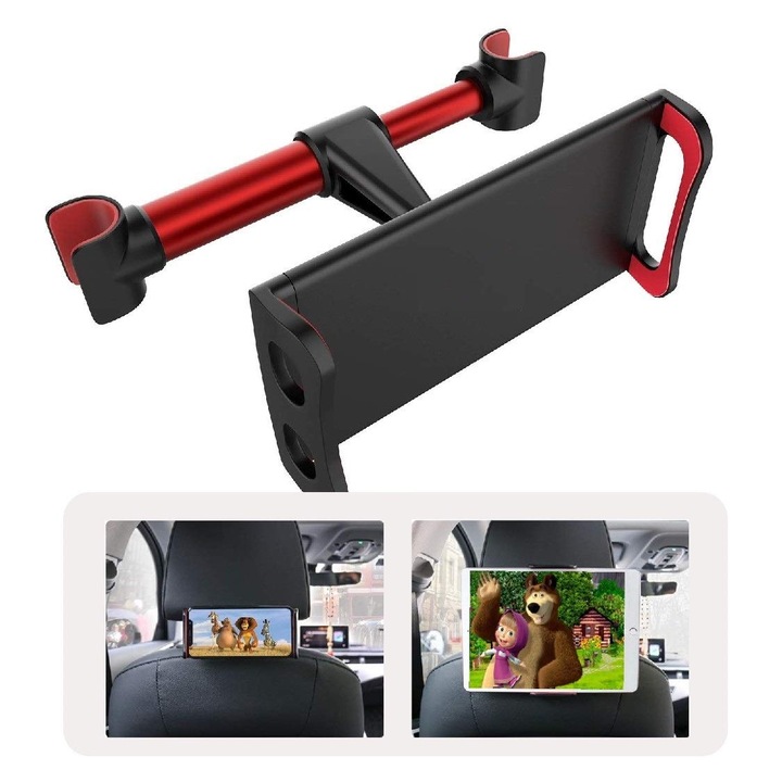 AuroraLink univerzális autós tablettartó, forgatható, fekete-piros, 4.5-10.5 hüvelyk