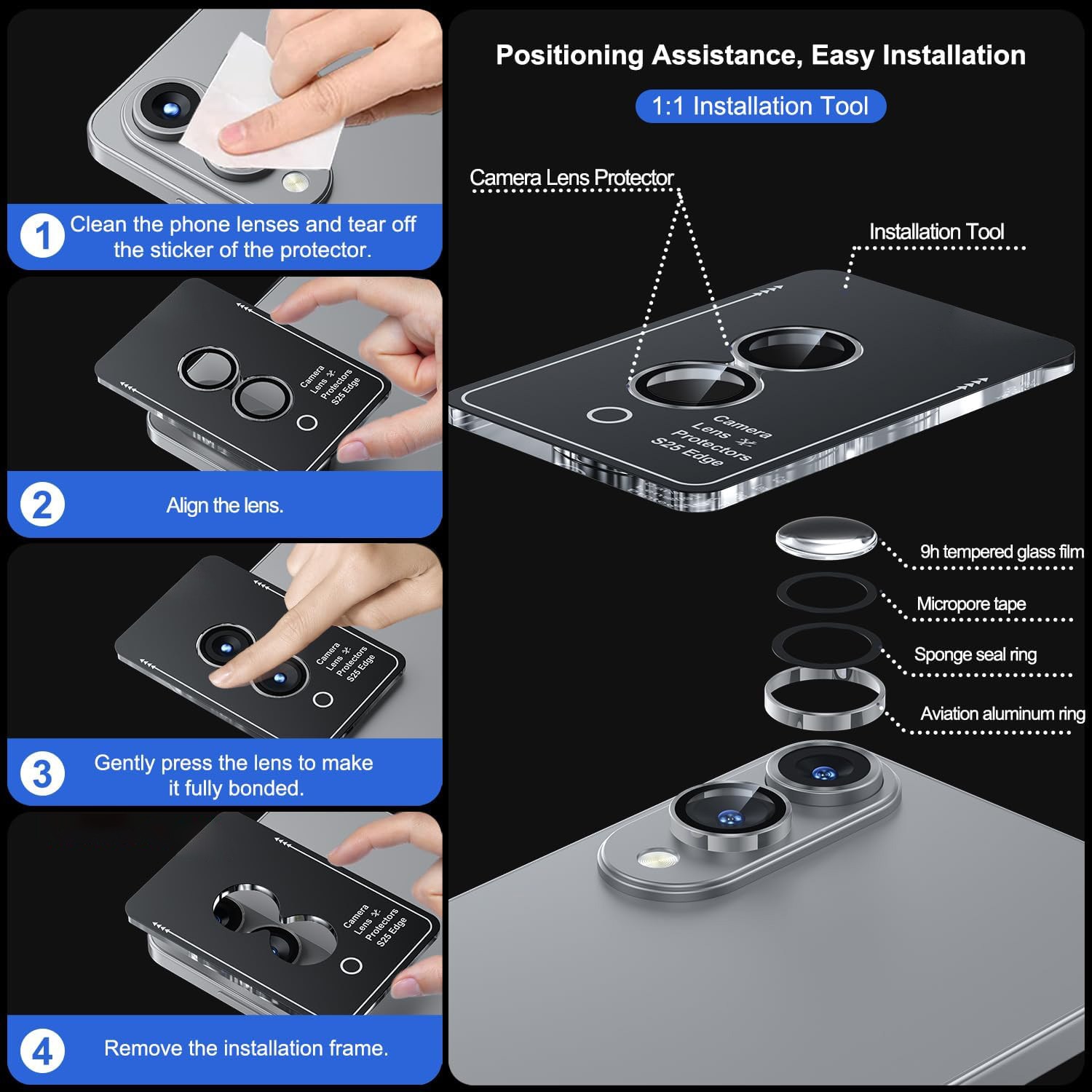 Set 2 folii de protectie pentru camera MDUG Samsung Galaxy S25 Edge 5G, sticla temperata 9H, anti-zgarieturi, argintiu