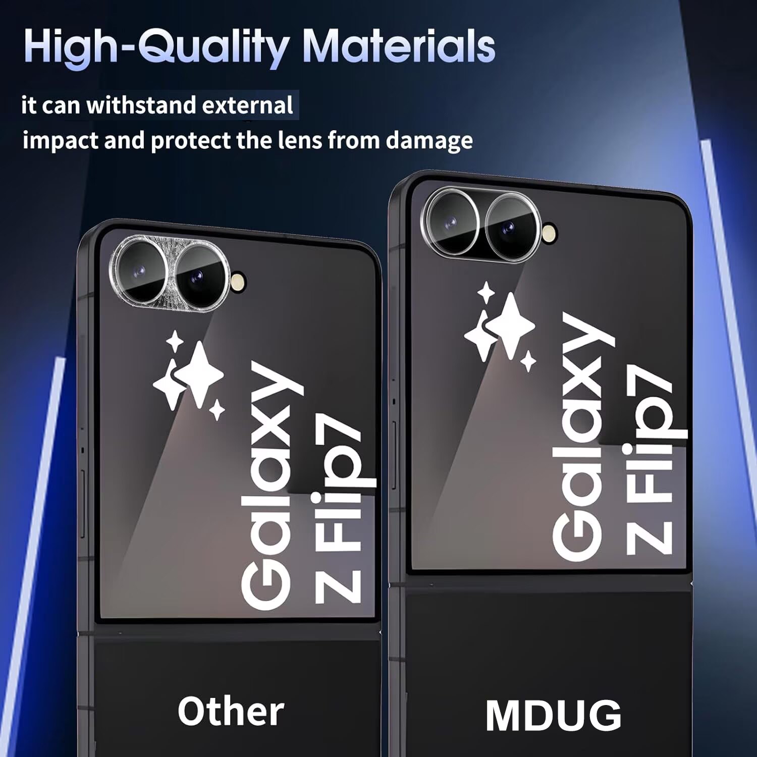 Set 2 folii de protectie din sticla temperata, MDUG, 9H, HD, pentru Samsung Galaxy Z Flip7, negru