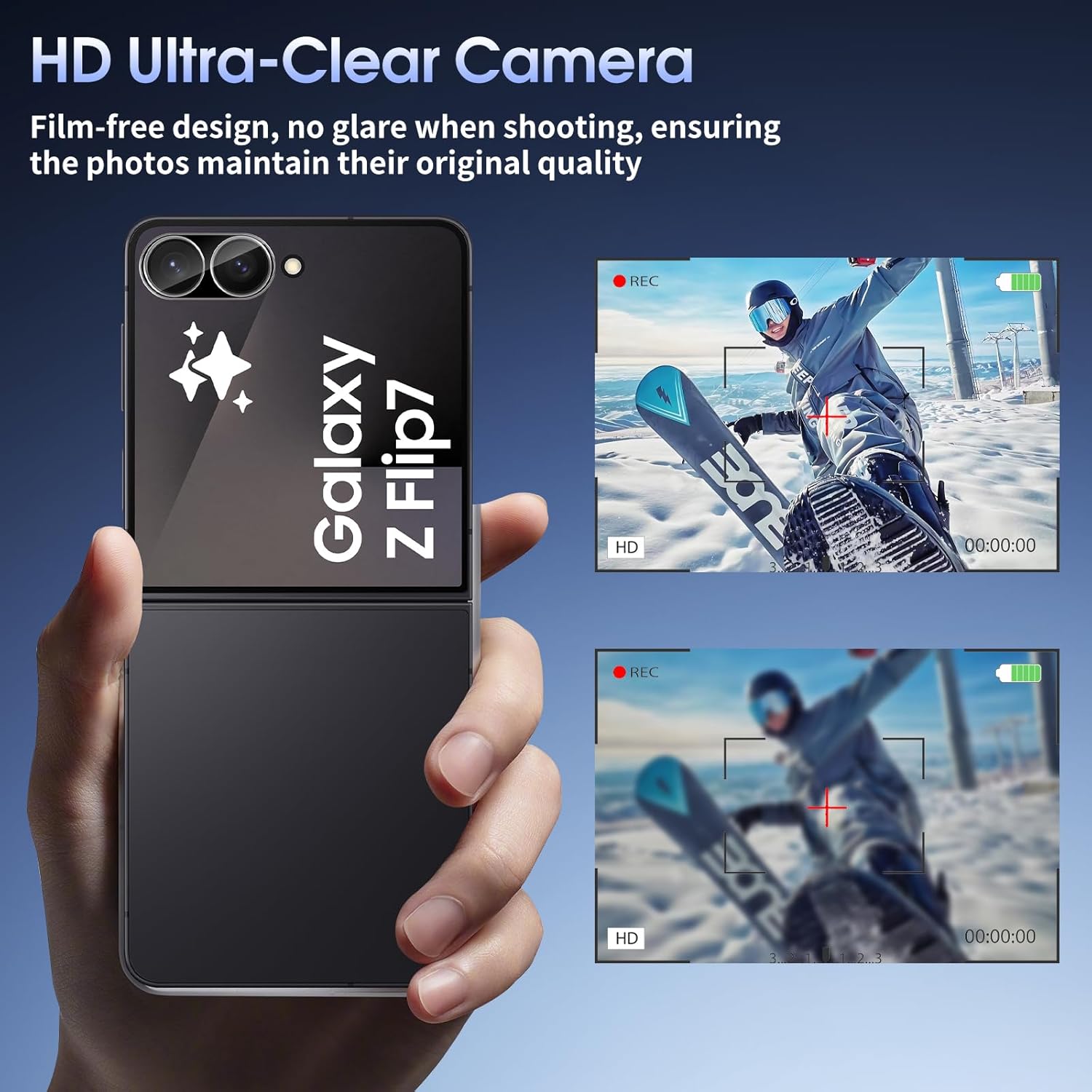 Set 2 folii de protectie din sticla temperata, MDUG, 9H, HD, pentru Samsung Galaxy Z Flip7, negru