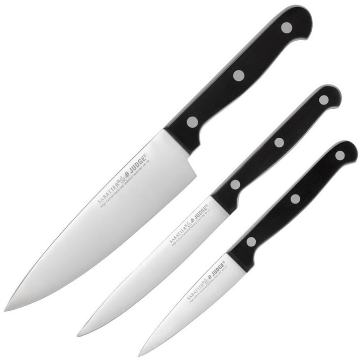 Set 3 cutite Judge Classic, Otel X30 CroMov13, 9/11/15 cm, argintiu/negru