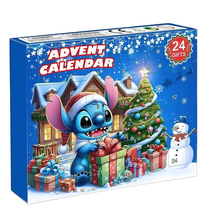 Calendar Advent 2025 cu 24 Figurine Colectionabile Lilo si Stitch, AjieQAQ, Editie Limitata Multicolor, Deschidere Zilnica Surpriza, Figurine Exclusive Disney, Certificat CE/EN71, Cadou Craciun pentru Copii si Colectionari