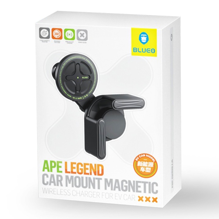 Стойка за телефон за кола, безжична, 15W, Type-C, регулируема, EV автомобили, R23, бяла