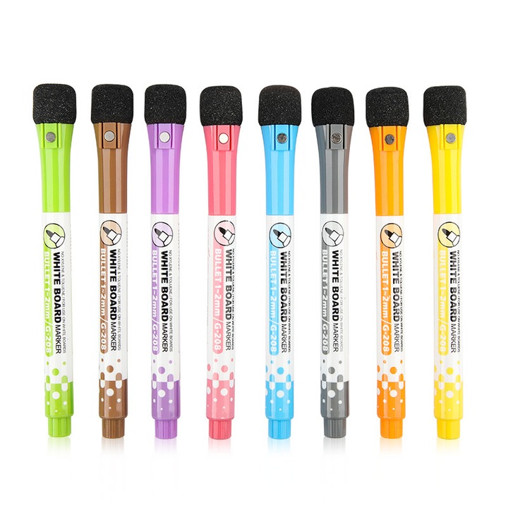 8 Színű táblafilc készlet, GXIN G-208, mágneses kupakkal és törlőszivaccsal