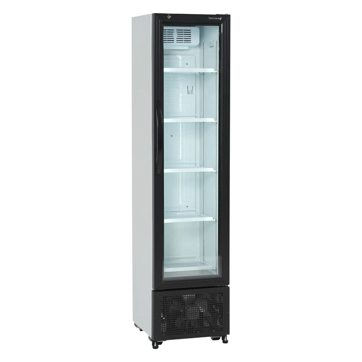 Vitrina frigorifica TEFCOLD, FS176H, H 183 cm, volum 114 litri, pentru baruri, magazine, hoteluri, benzinarii, temperatura reglabila 2-10°C, ecran digital, 5 rafturi, racire ventilata, dezghetare automata, lumina interioara LED, alb