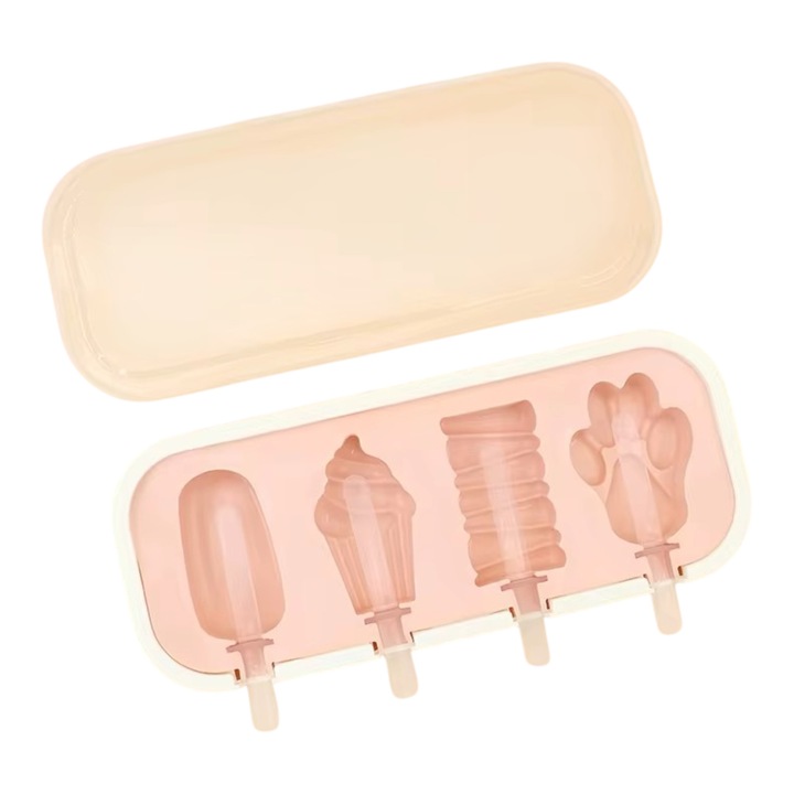 Forma de inghetata din silicon alimentar, reutilizabila si flexibila, ideala pentru inghetata, 23.5x9.7 cm, Portocaliu