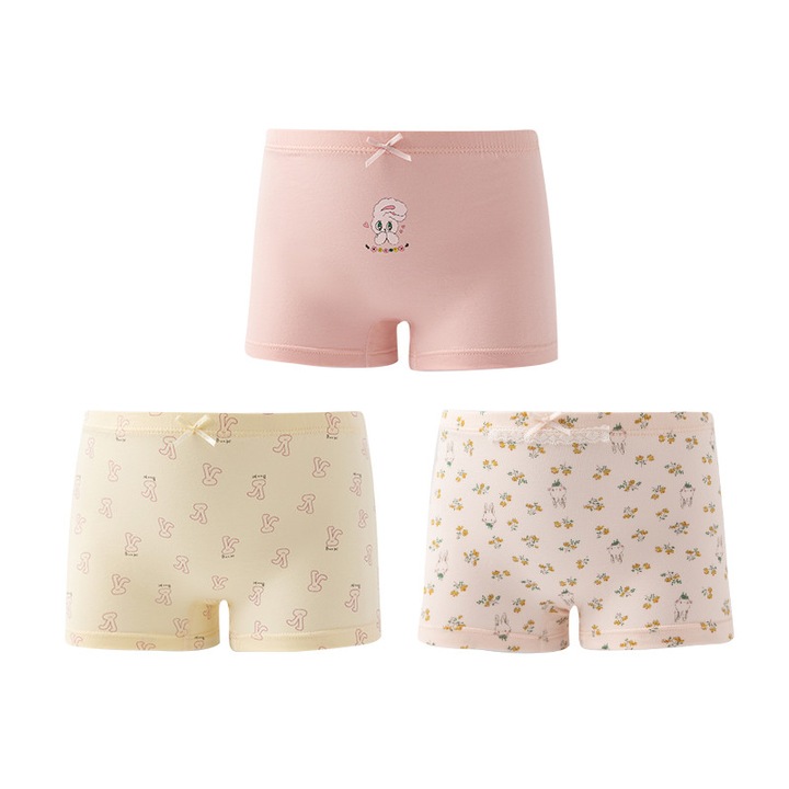 Gyermek fehérnemű szett, Only love, nyomtatott bugyi, nyuszis mintával, többszínű, 3 darabos szett, pamutból, 95-105cm