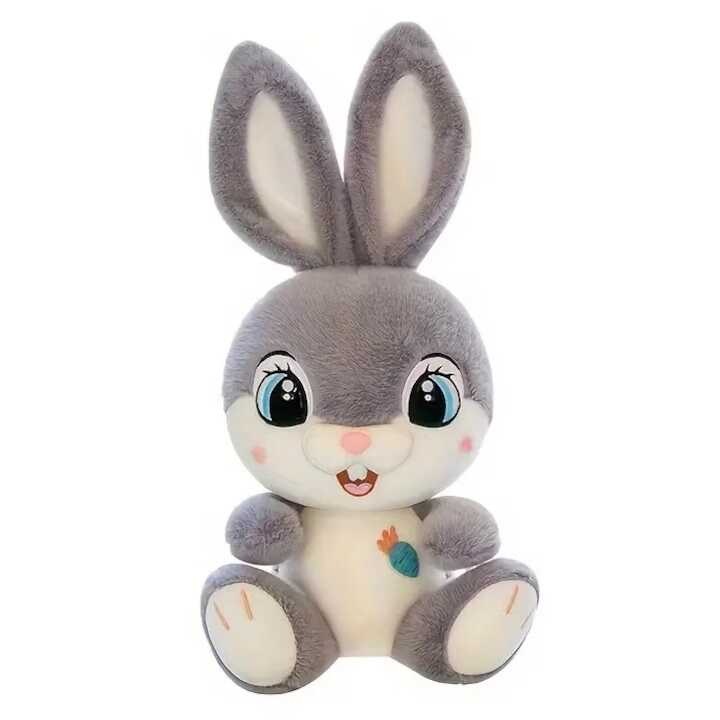 Aranyos ülő puha plüss nyuszi, szürke, 35 cm