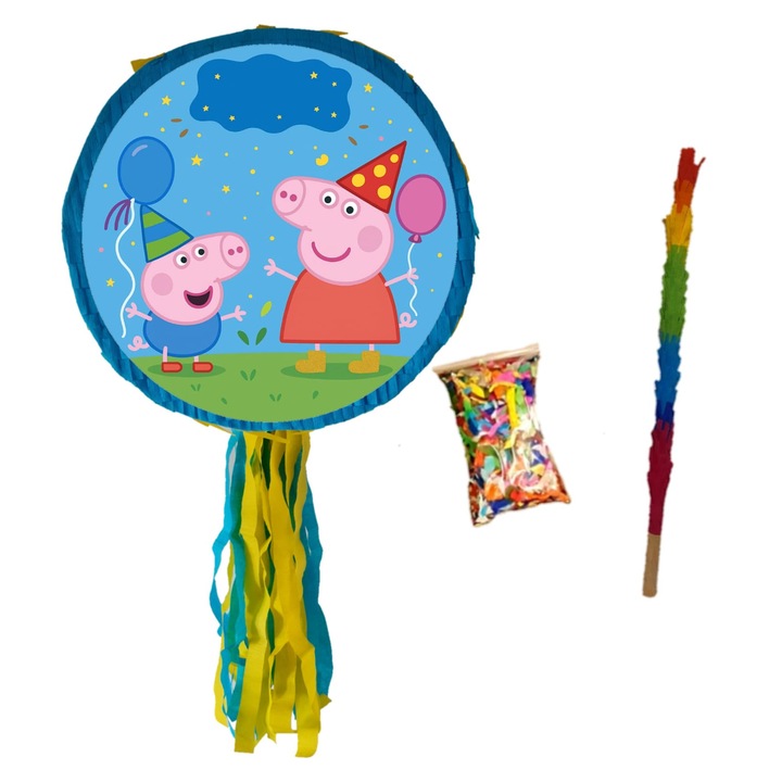 Пинята Peppa Pig Star с клечка и конфети, Pinastar. Голям отвор за пълнене, издръжлива, дървена клечка, конфети