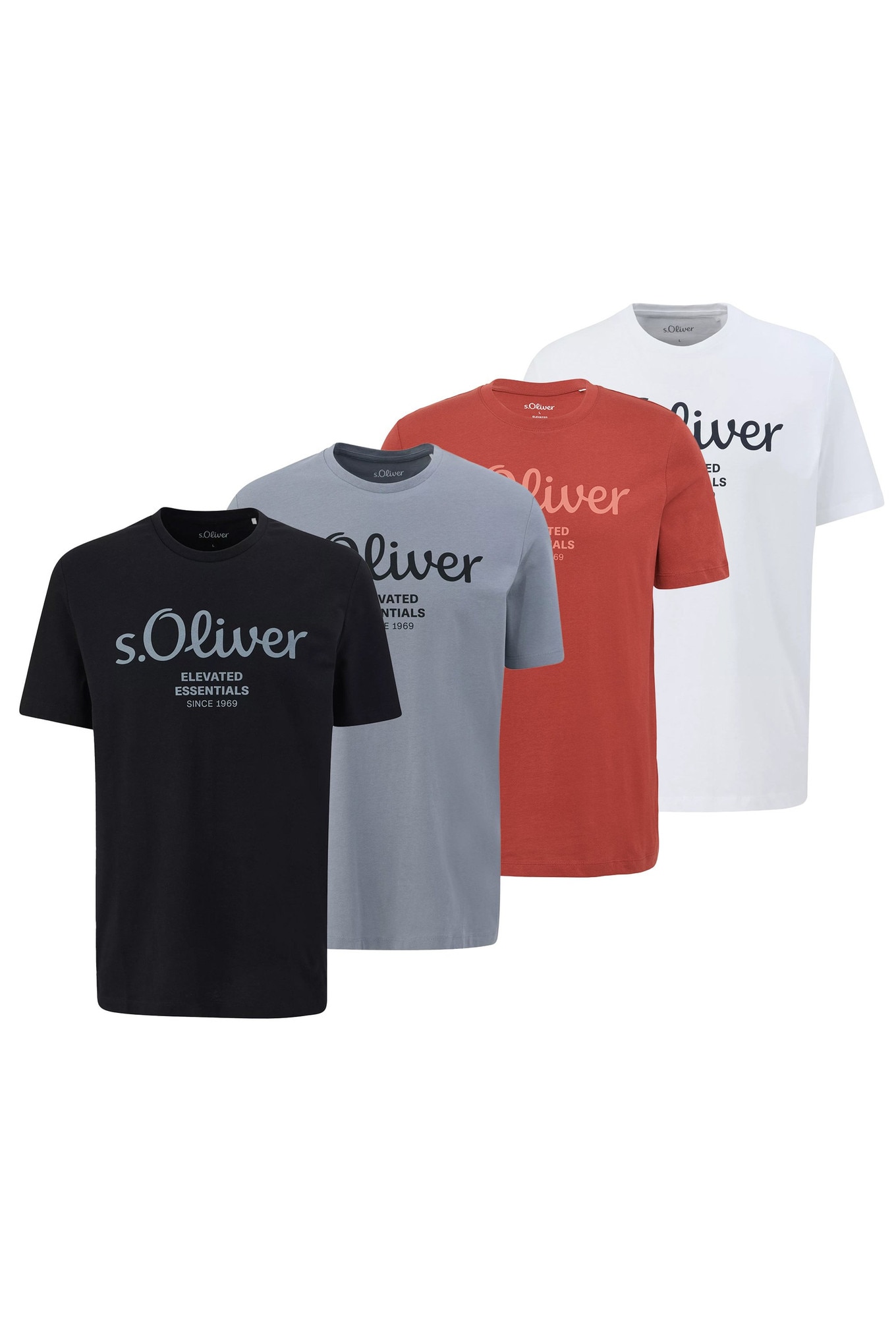 s.Oliver, Set de tricouri cu imprimeu logo - 4 piese, Alb, Negru, Gri deschis, M