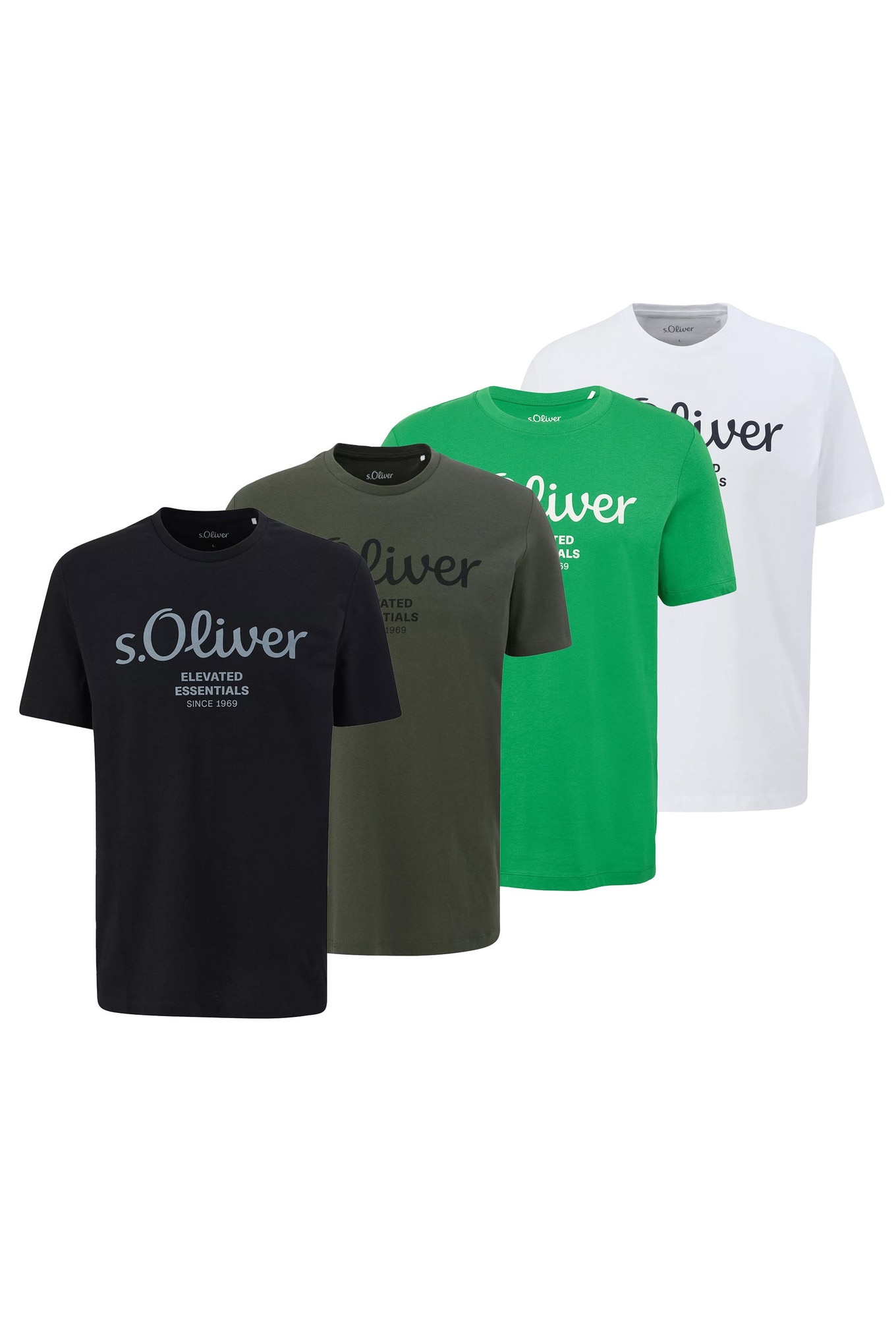 s.Oliver, Set de tricouri cu imprimeu logo - 4 piese, Alb, Verde, Negru, 2XL