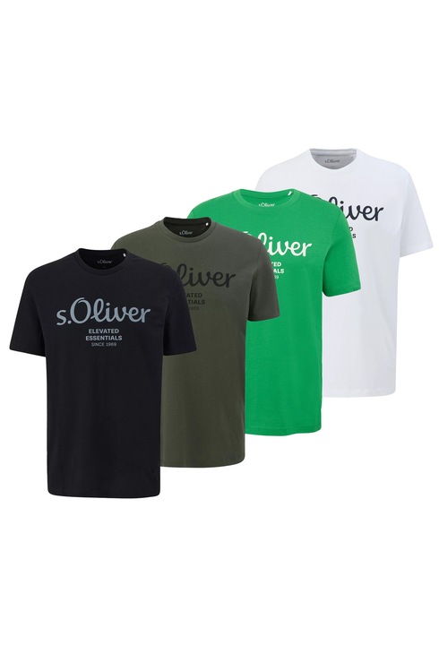 s.Oliver, Set de tricouri cu imprimeu logo - 4 piese, Alb/Verde/Negru